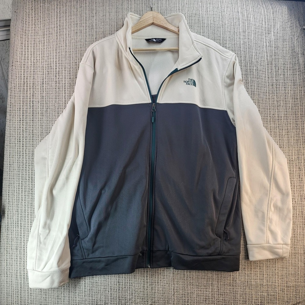 The North Face Jacket Mens XL Gray Cream Full Zip Fleece‎ Colorblock Logo Casual